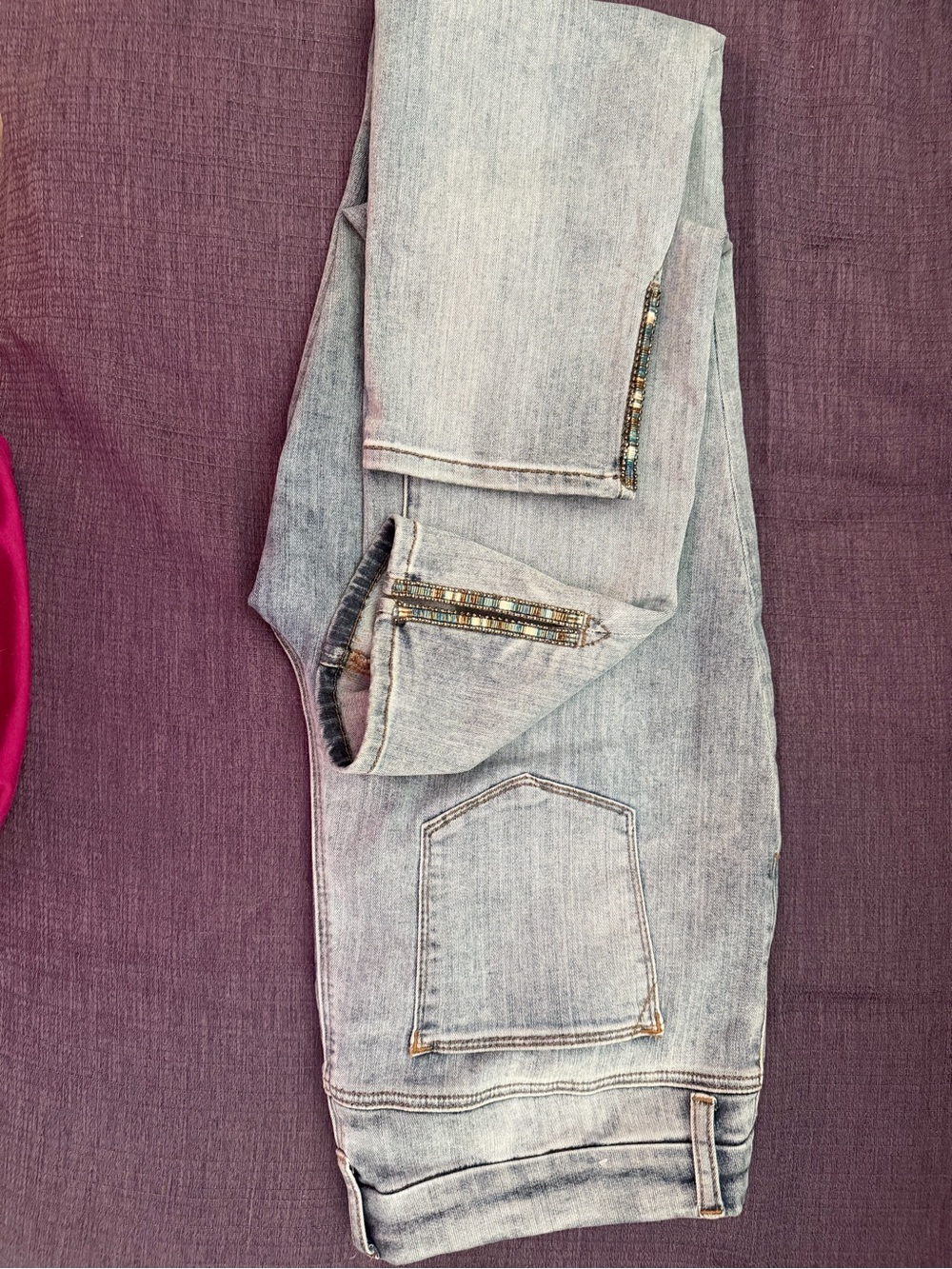Light Wash Women's Jeans with Embellished Trim (Chico size 2.5 = L/14)